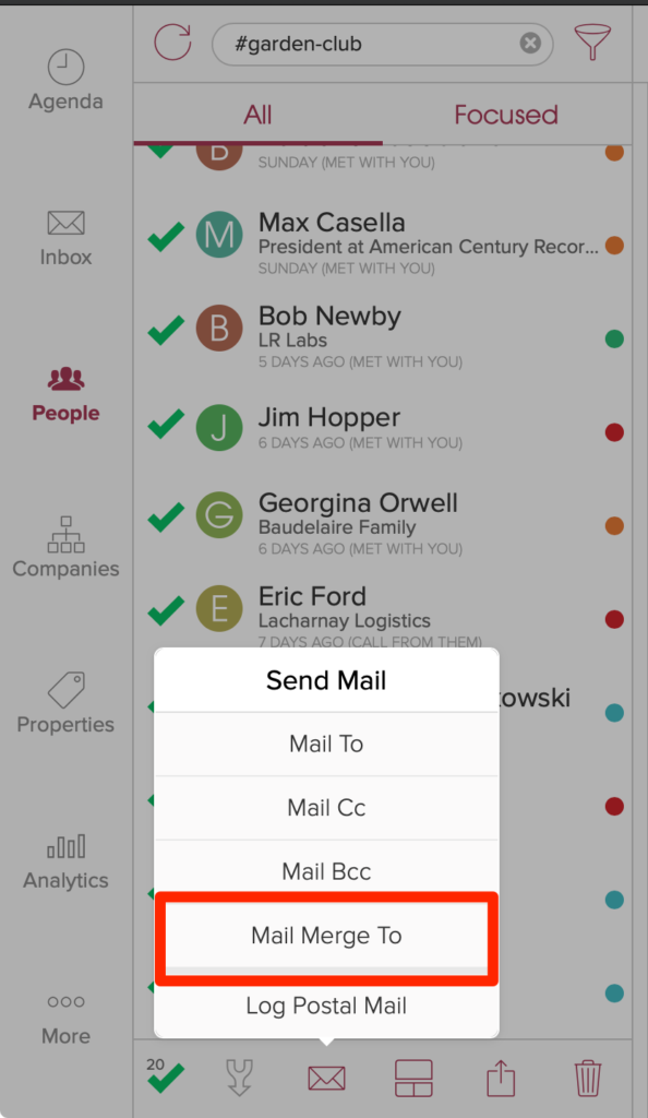 Select the contacts and then tap on Mail Merge. 