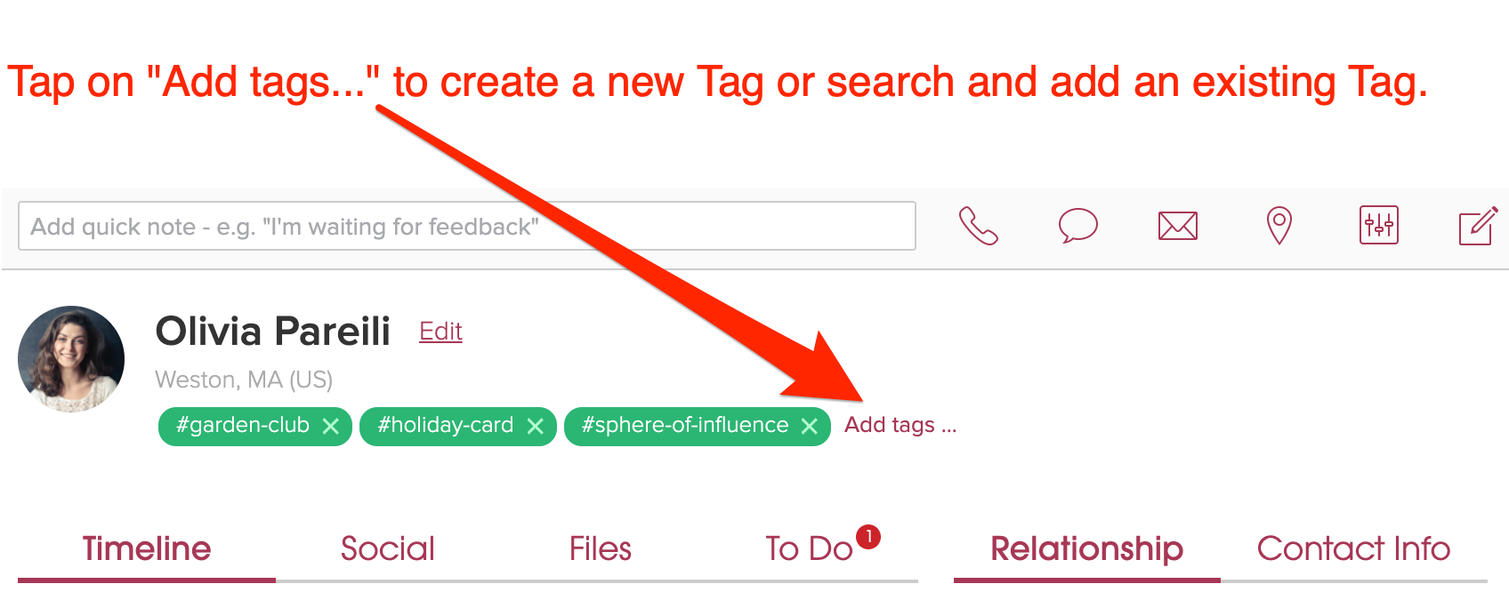 Cloze person add a new tag or search and add an existing tag.  