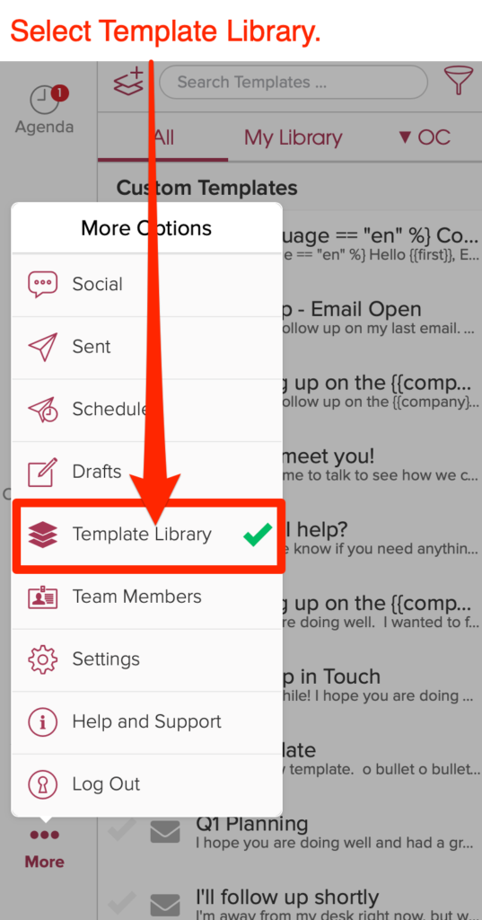 Tap on More and select Template Library.