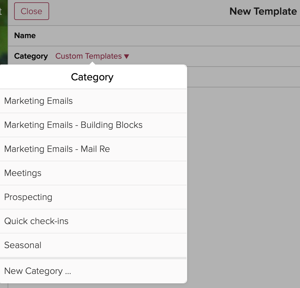 Set custom template categories in the Cloze template library.