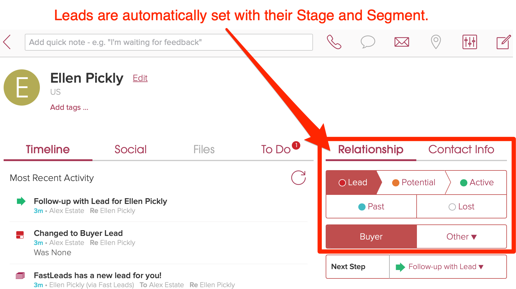 Cloze automatically sets each lead with a Stage and Segment.