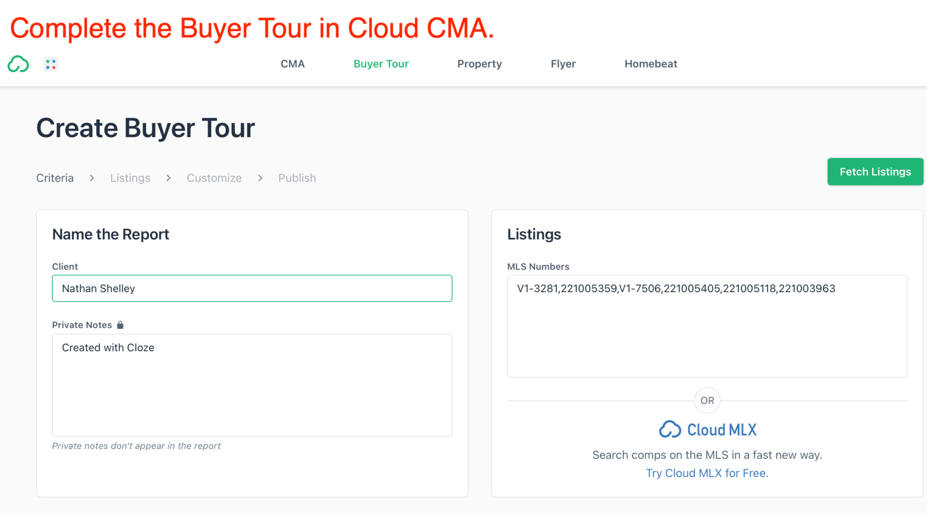 Complete the buyer tour in Cloud CMA.
