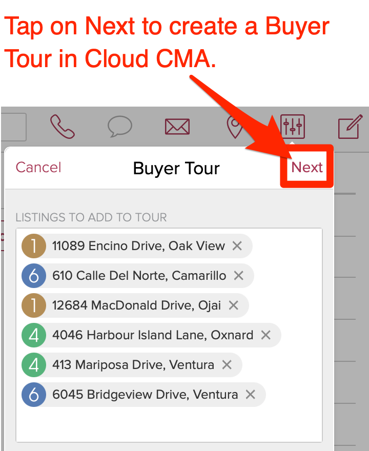 Tap on Next to create a buyer tour in Cloud CMA.