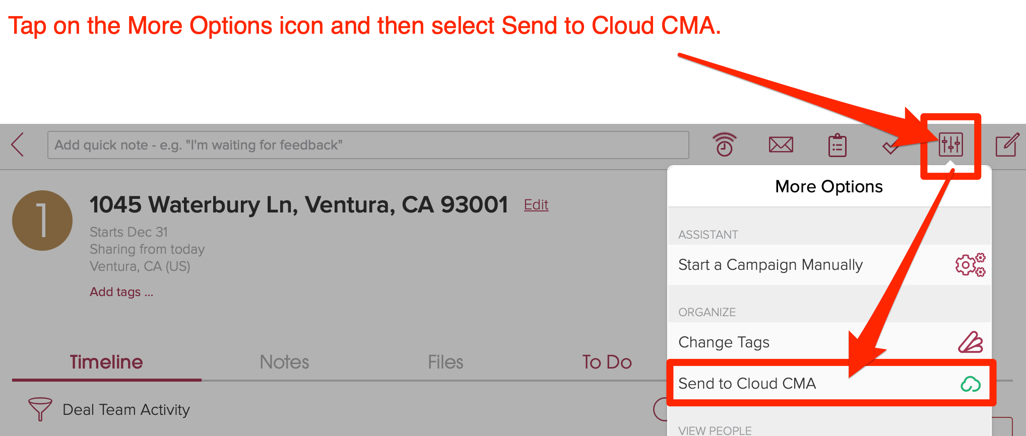 Tap on more options and select send to Cloud CMA. 