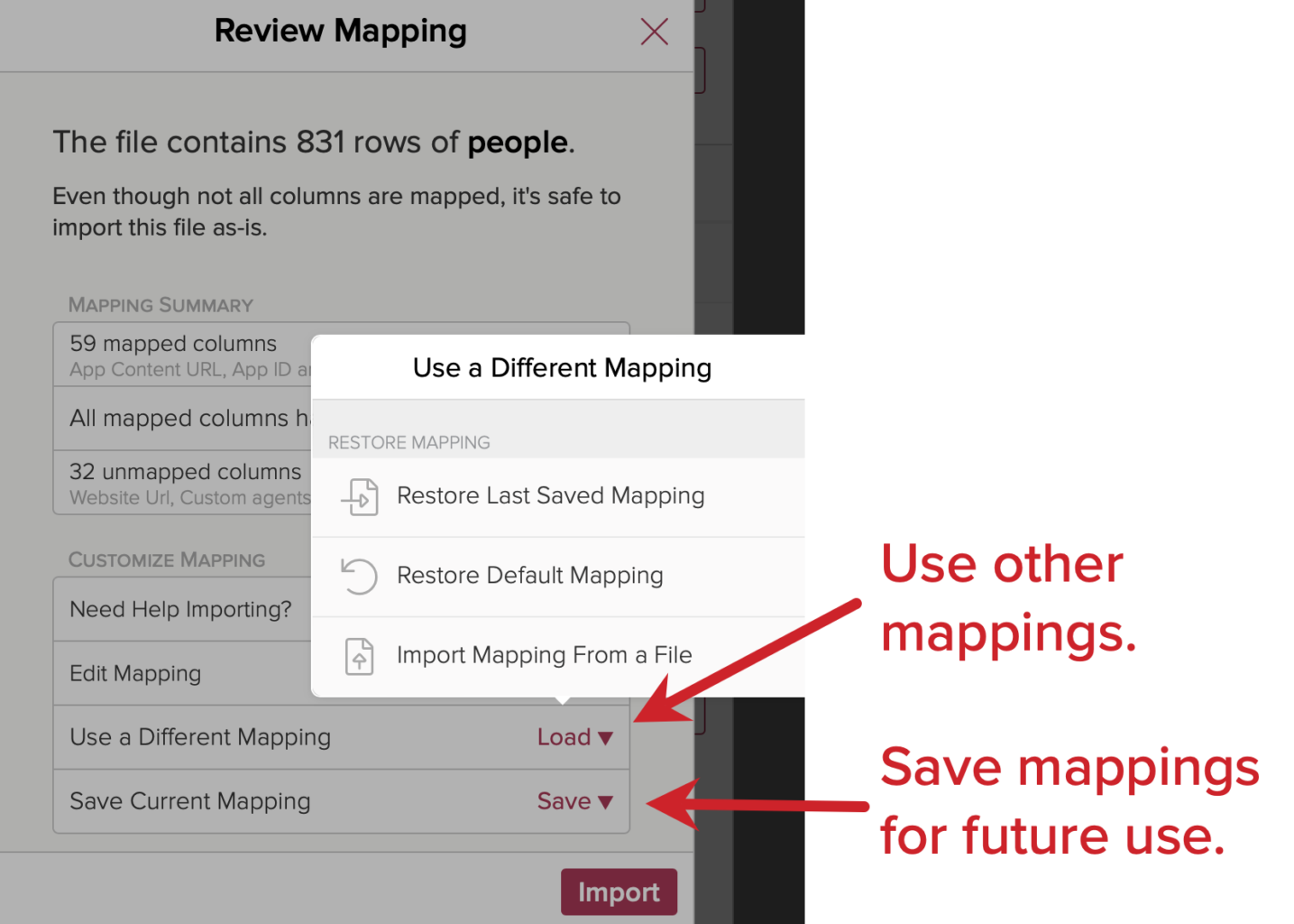 Cloze - save import mapping. 