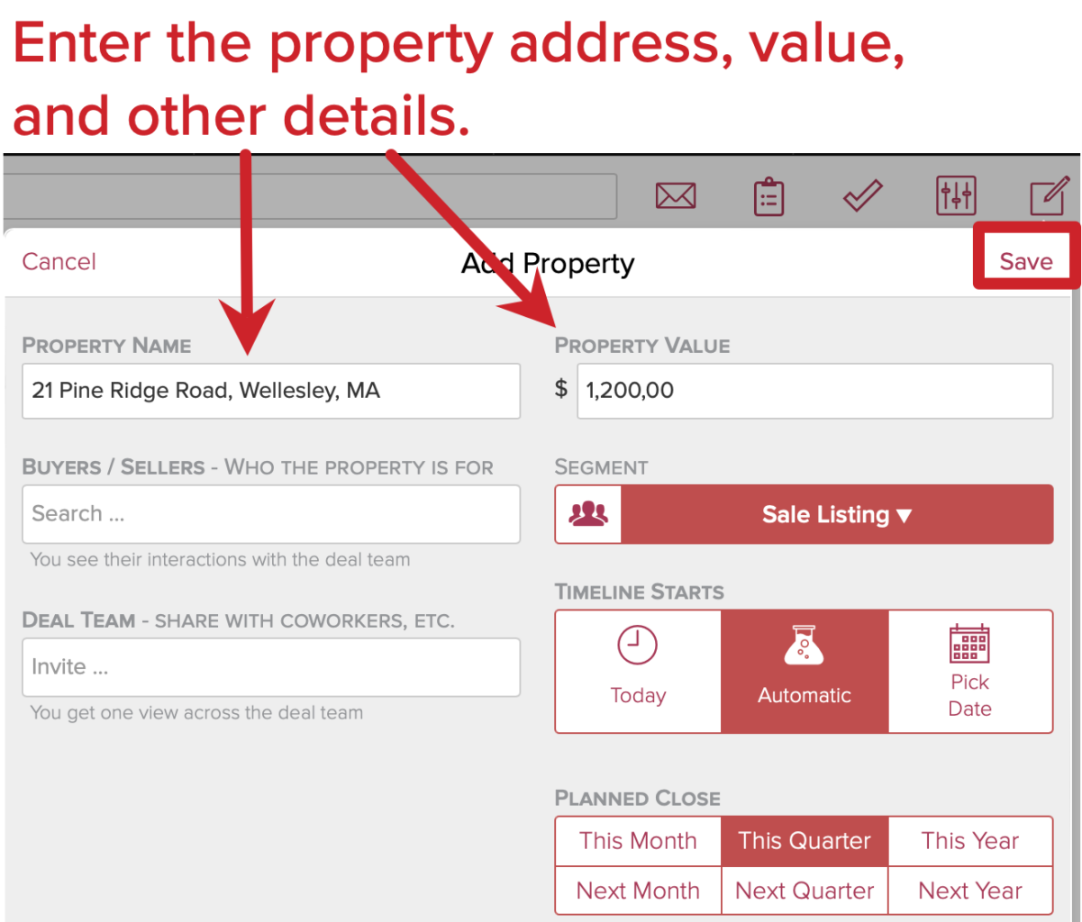 Cloze: enter property address, value, and other details. 
